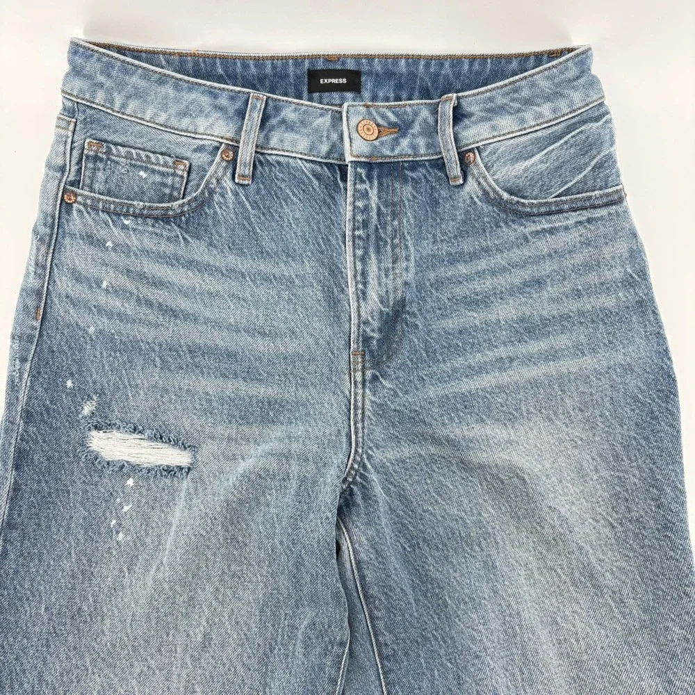 Express Women Straight‎ Ankle High Rise Stretch Jeans Light Wash Size 8R